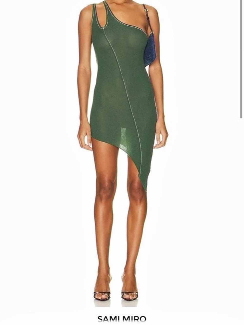 SAMI MIRO VINTAGE Asymmetric Baby Rib Mini Dress Green XS